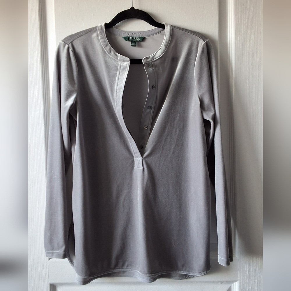 Lauren Ralph Lauren Women Small Gray Velvet Tunic Long Sleeve Holiday Casual